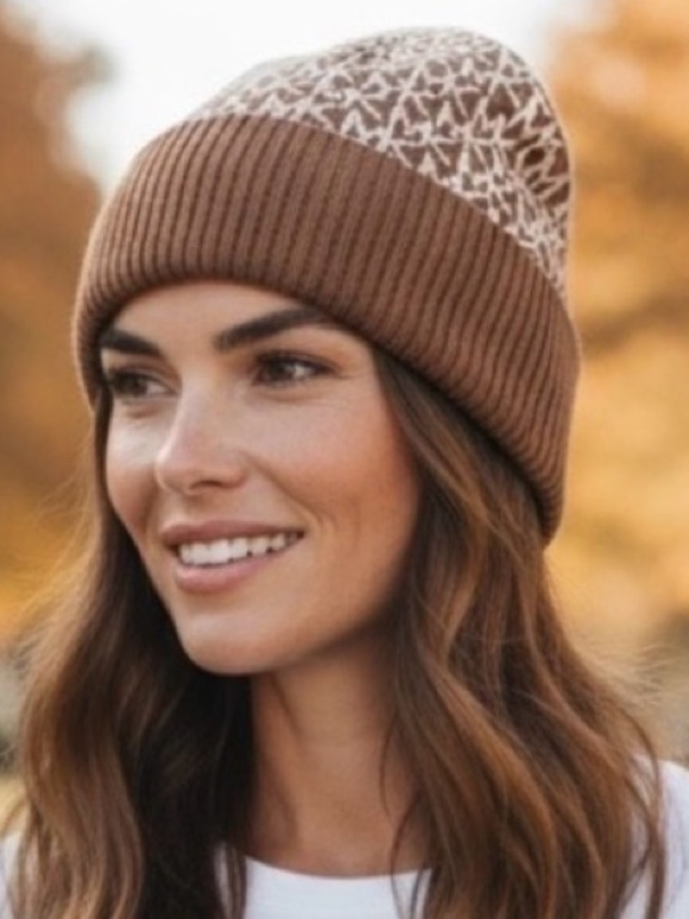 MICHAEL Michael Kors Logo Camel and Cream Knit Beanie